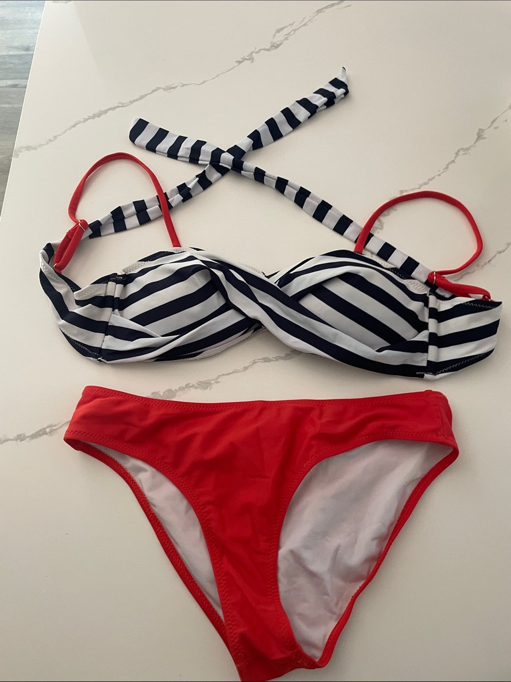 Cupshe Navy Striped & Red Two-Piece Bikini